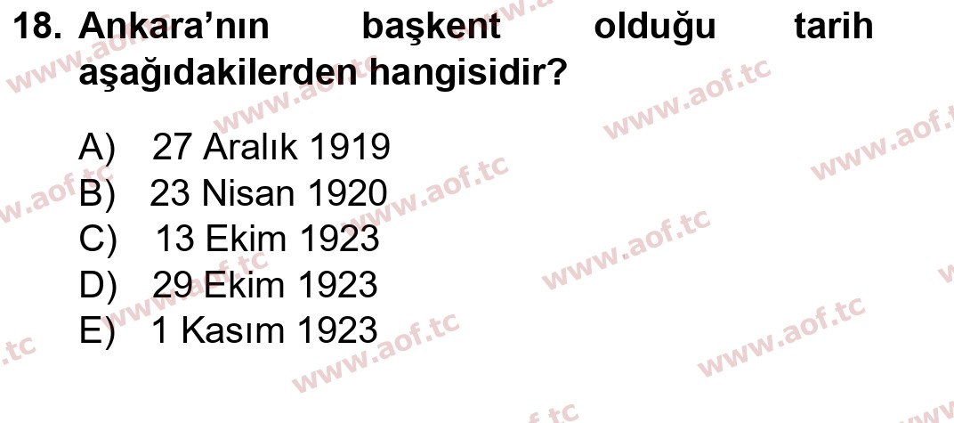2015 Atatürk İlkeleri ve İnkılap Tarihi 1 Yaz Okulu 18. Çıkmış Sınav Sorusu