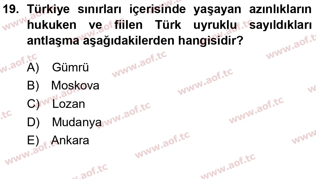 2015 Atatürk İlkeleri ve İnkılap Tarihi 1 Yaz Okulu 19. Çıkmış Sınav Sorusu