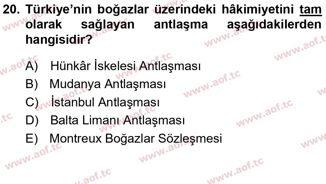 2015 Atatürk İlkeleri ve İnkılap Tarihi 1 Yaz Okulu 20. Çıkmış Sınav Sorusu