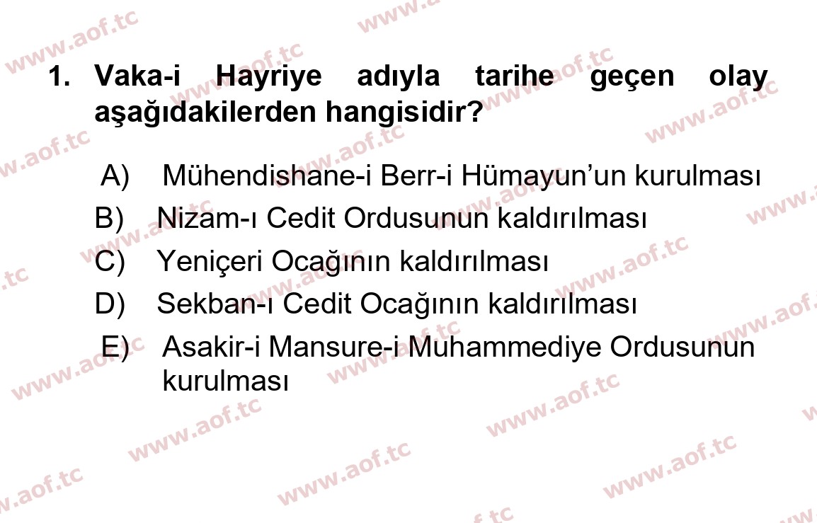 2016 Atatürk İlkeleri ve İnkılap Tarihi 1 Yaz Okulu 1. Çıkmış Sınav Sorusu