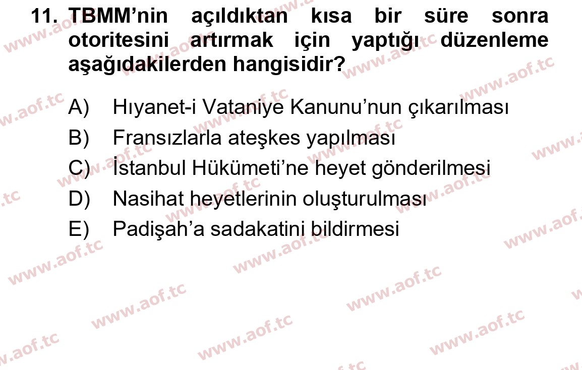 2016 Atatürk İlkeleri ve İnkılap Tarihi 1 Yaz Okulu 11. Çıkmış Sınav Sorusu
