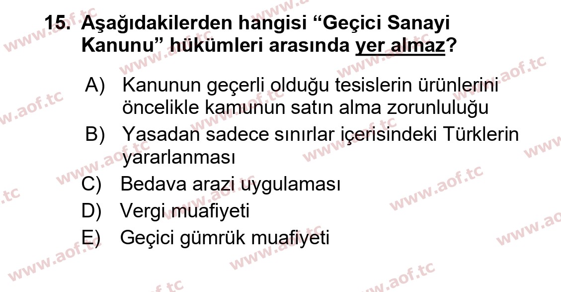 2016 Atatürk İlkeleri ve İnkılap Tarihi 1 Yaz Okulu 15. Çıkmış Sınav Sorusu