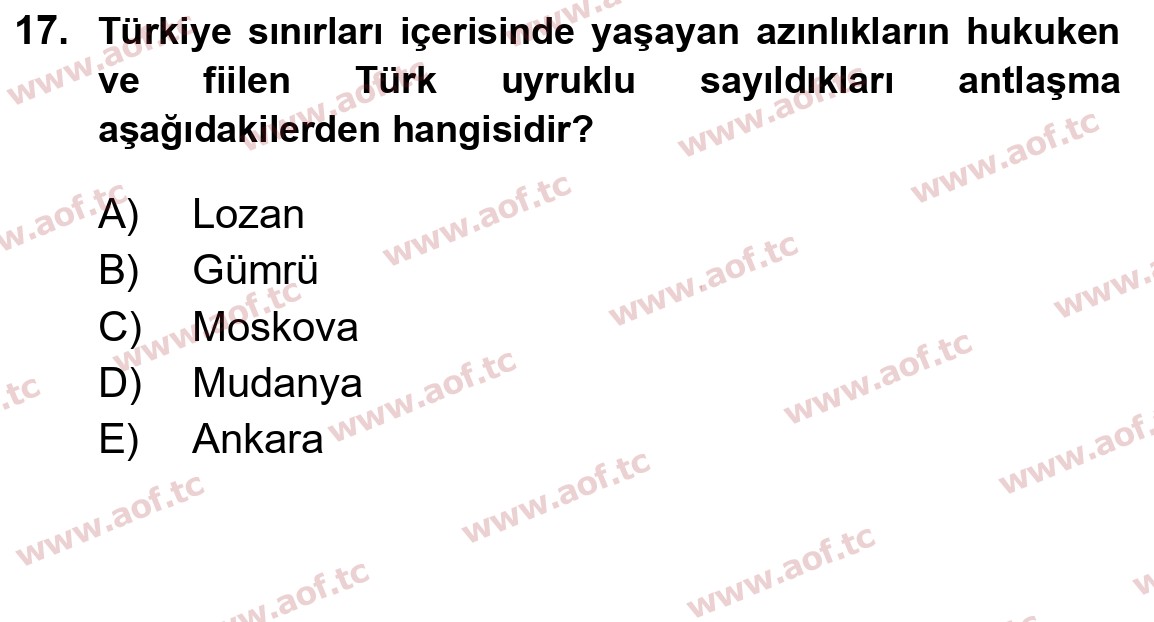 2016 Atatürk İlkeleri ve İnkılap Tarihi 1 Yaz Okulu 17. Çıkmış Sınav Sorusu