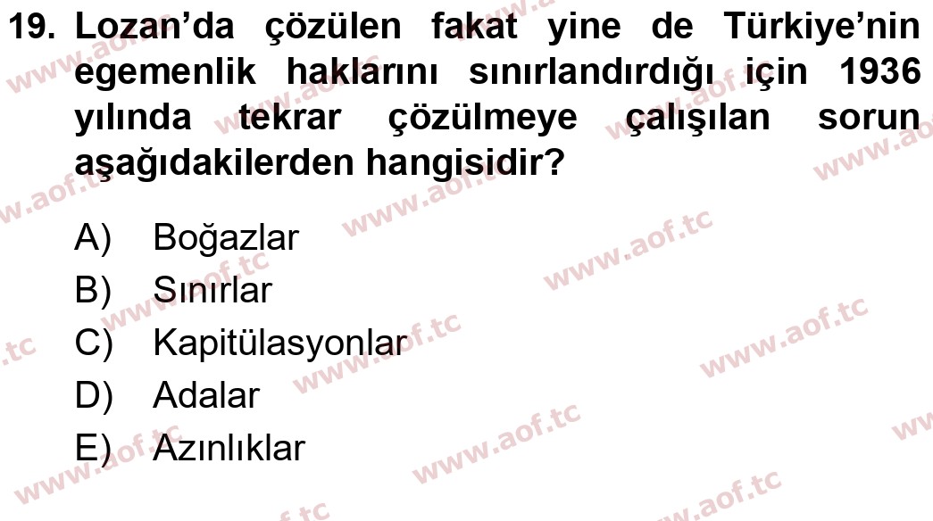 2016 Atatürk İlkeleri ve İnkılap Tarihi 1 Yaz Okulu 19. Çıkmış Sınav Sorusu