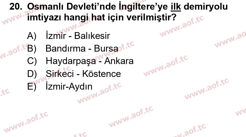 2016 Atatürk İlkeleri ve İnkılap Tarihi 1 Yaz Okulu 20. Çıkmış Sınav Sorusu