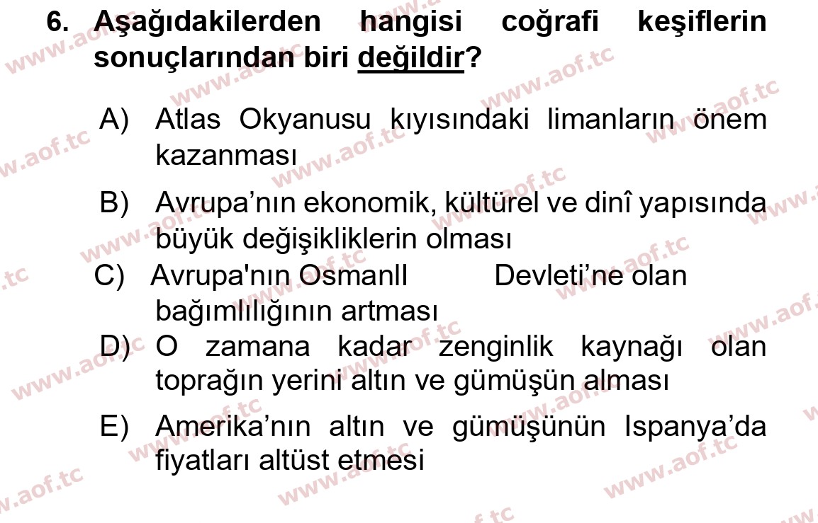2016 Atatürk İlkeleri ve İnkılap Tarihi 1 Yaz Okulu 6. Çıkmış Sınav Sorusu