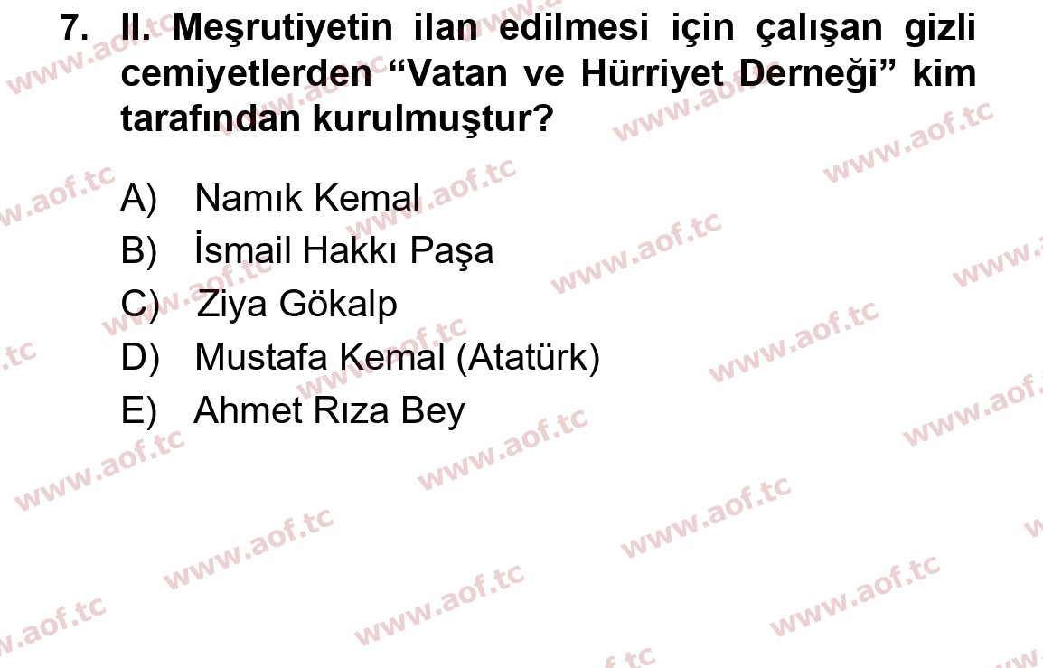 2016 Atatürk İlkeleri ve İnkılap Tarihi 1 Yaz Okulu 7. Çıkmış Sınav Sorusu