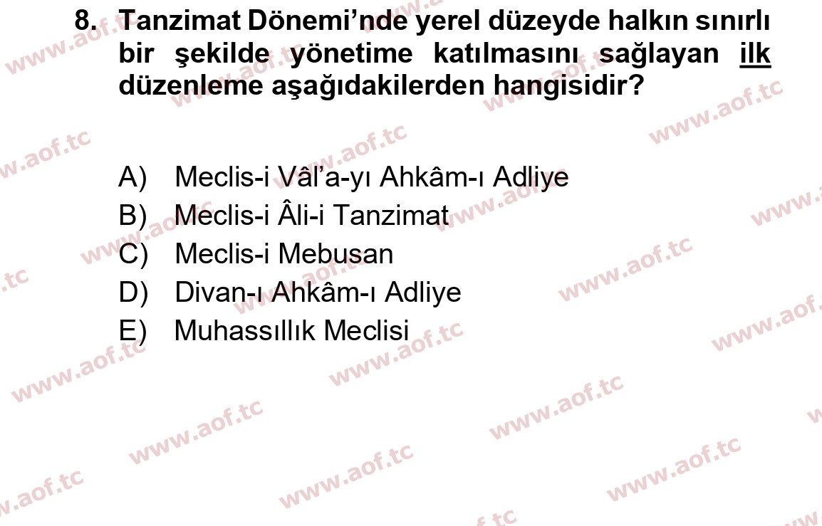 2016 Atatürk İlkeleri ve İnkılap Tarihi 1 Yaz Okulu 8. Çıkmış Sınav Sorusu