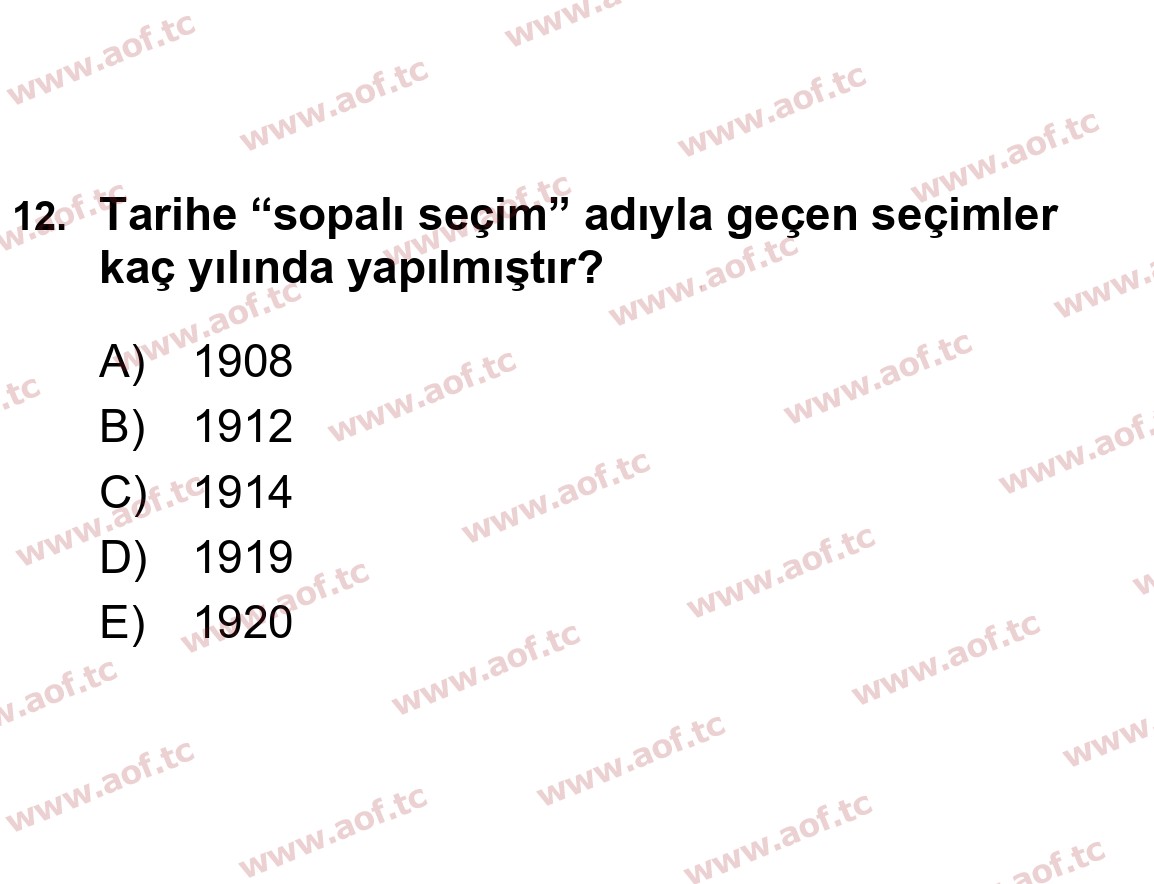 2017 Atatürk İlkeleri ve İnkılap Tarihi 1 Yaz Okulu 12. Çıkmış Sınav Sorusu