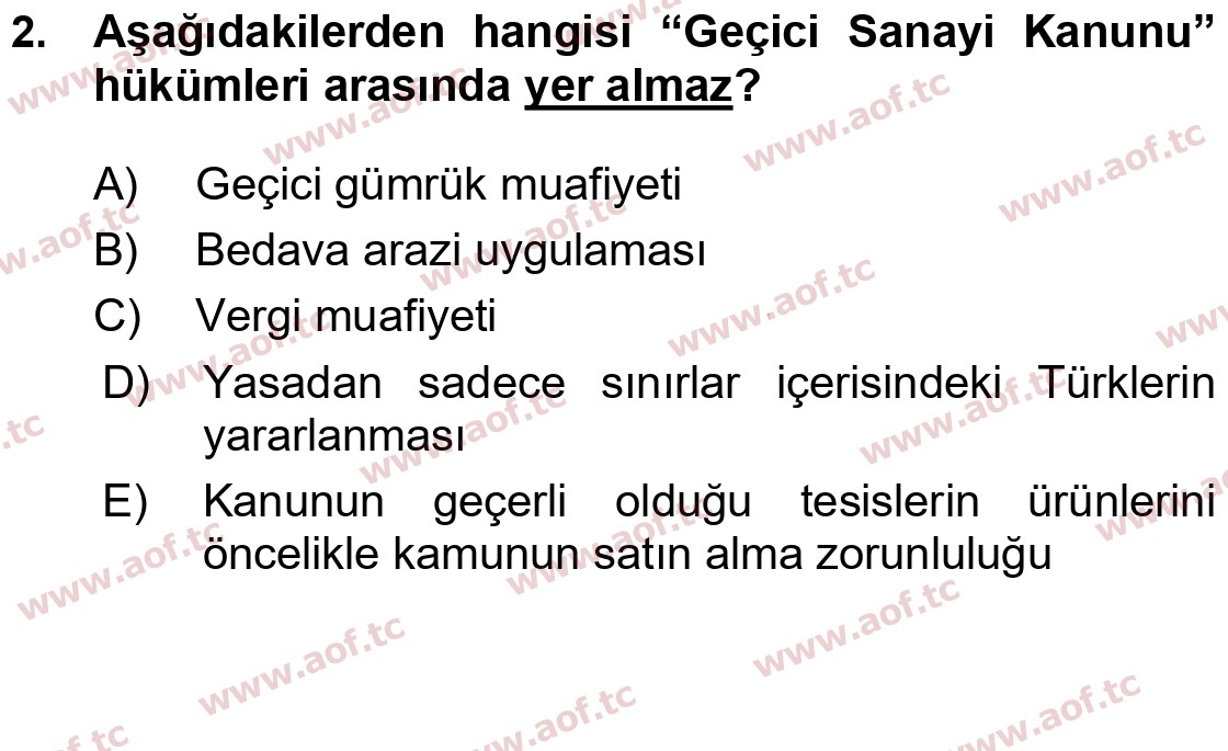 2017 Atatürk İlkeleri ve İnkılap Tarihi 1 Yaz Okulu 2. Çıkmış Sınav Sorusu