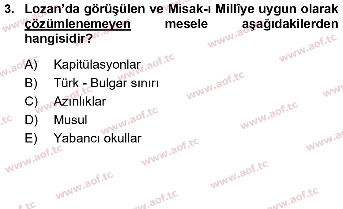 2017 Atatürk İlkeleri ve İnkılap Tarihi 1 Yaz Okulu 3. Çıkmış Sınav Sorusu