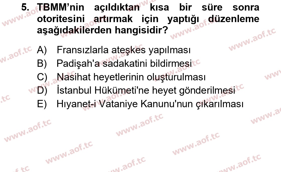2017 Atatürk İlkeleri ve İnkılap Tarihi 1 Yaz Okulu 5. Çıkmış Sınav Sorusu