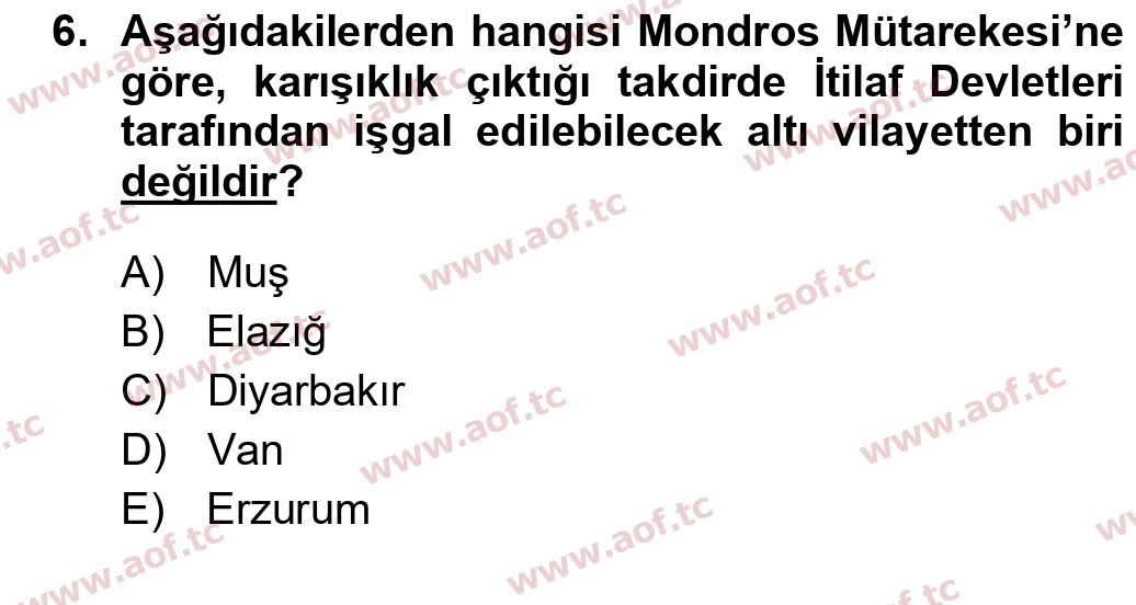 2017 Atatürk İlkeleri ve İnkılap Tarihi 1 Yaz Okulu 6. Çıkmış Sınav Sorusu