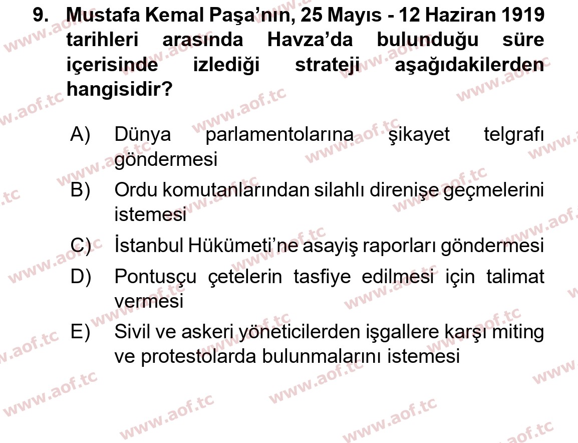 2017 Atatürk İlkeleri ve İnkılap Tarihi 1 Yaz Okulu 9. Çıkmış Sınav Sorusu