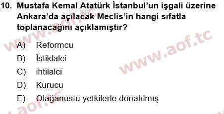 2018 Atatürk İlkeleri ve İnkılap Tarihi 1 Final 10. Çıkmış Sınav Sorusu