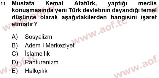 2018 Atatürk İlkeleri ve İnkılap Tarihi 1 Final 11. Çıkmış Sınav Sorusu