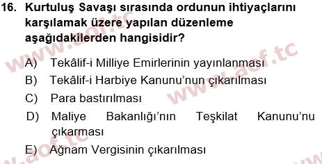 2018 Atatürk İlkeleri ve İnkılap Tarihi 1 Final 16. Çıkmış Sınav Sorusu