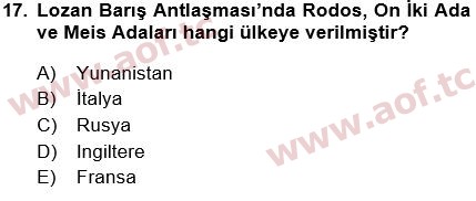 2018 Atatürk İlkeleri ve İnkılap Tarihi 1 Final 17. Çıkmış Sınav Sorusu