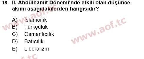 2018 Atatürk İlkeleri ve İnkılap Tarihi 1 Final 18. Çıkmış Sınav Sorusu