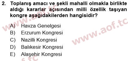 2018 Atatürk İlkeleri ve İnkılap Tarihi 1 Final 2. Çıkmış Sınav Sorusu