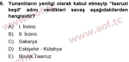 2018 Atatürk İlkeleri ve İnkılap Tarihi 1 Final 6. Çıkmış Sınav Sorusu