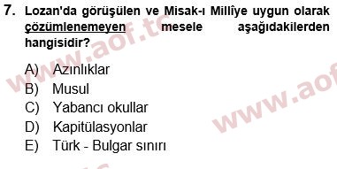 2018 Atatürk İlkeleri ve İnkılap Tarihi 1 Final 7. Çıkmış Sınav Sorusu