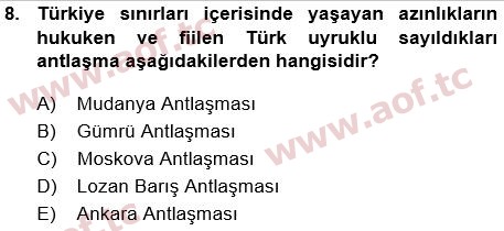 2018 Atatürk İlkeleri ve İnkılap Tarihi 1 Final 8. Çıkmış Sınav Sorusu