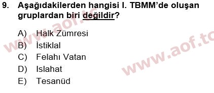 2018 Atatürk İlkeleri ve İnkılap Tarihi 1 Final 9. Çıkmış Sınav Sorusu