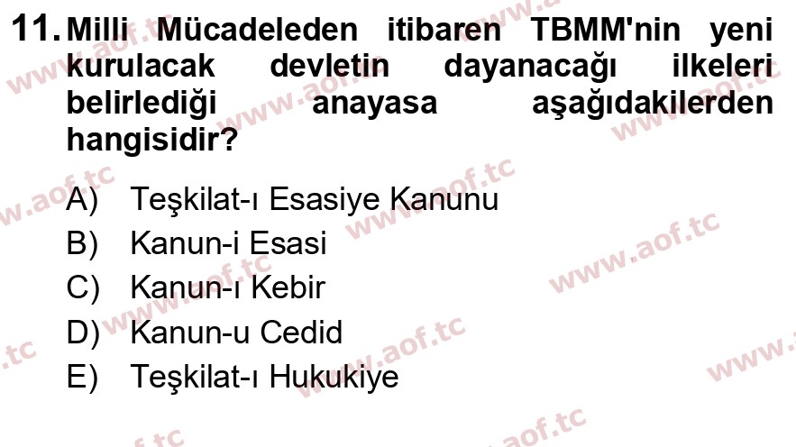 2018 Atatürk İlkeleri ve İnkılap Tarihi 1 Yaz Okulu 11. Çıkmış Sınav Sorusu