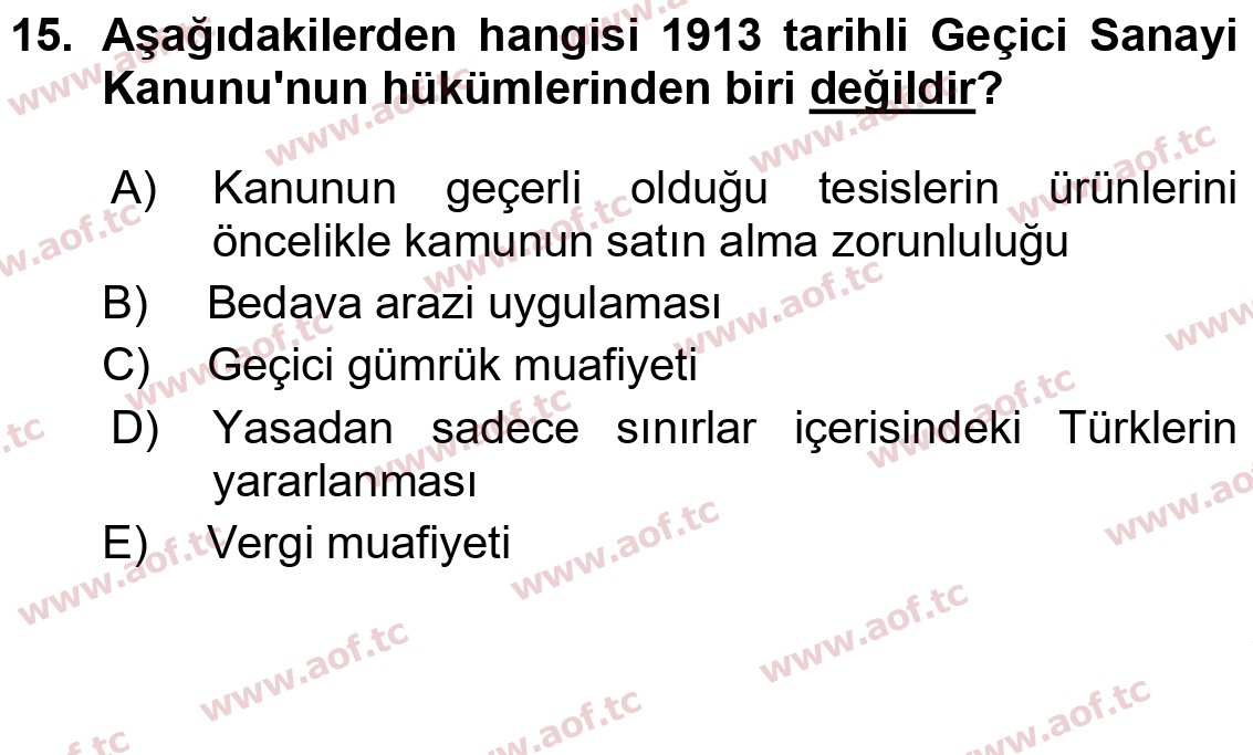 2018 Atatürk İlkeleri ve İnkılap Tarihi 1 Yaz Okulu 15. Çıkmış Sınav Sorusu