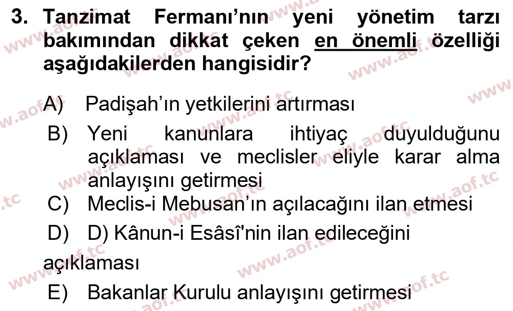 2018 Atatürk İlkeleri ve İnkılap Tarihi 1 Yaz Okulu 3. Çıkmış Sınav Sorusu