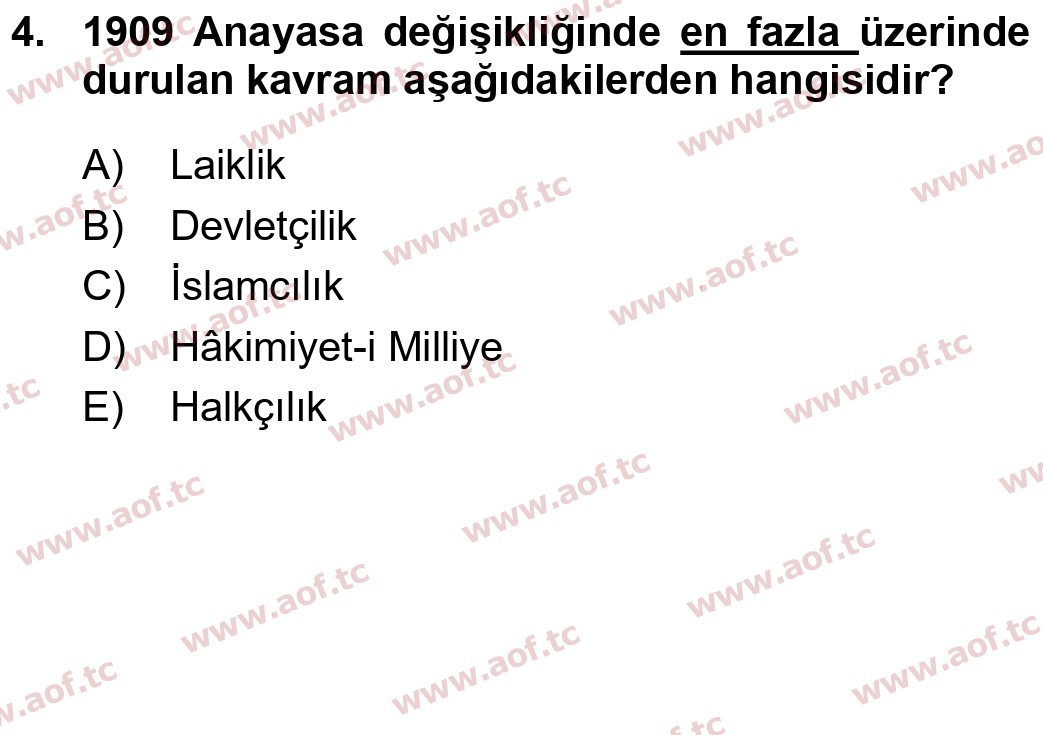 2018 Atatürk İlkeleri ve İnkılap Tarihi 1 Yaz Okulu 4. Çıkmış Sınav Sorusu