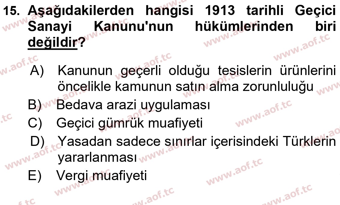 2019 Atatürk İlkeleri ve İnkılap Tarihi 1 Yaz Okulu 15. Çıkmış Sınav Sorusu