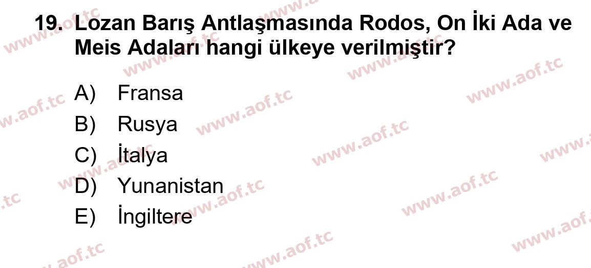 2019 Atatürk İlkeleri ve İnkılap Tarihi 1 Yaz Okulu 19. Çıkmış Sınav Sorusu