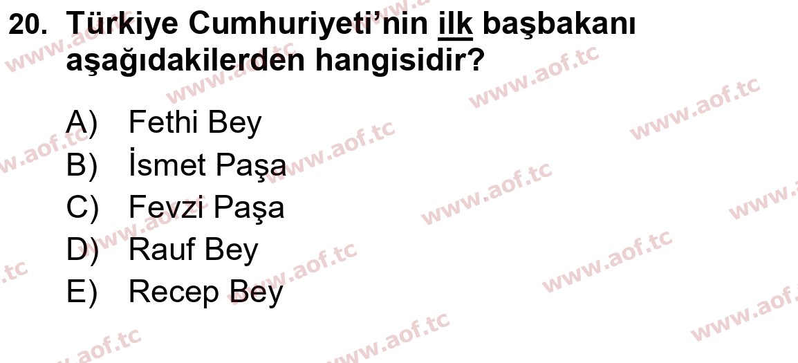 2019 Atatürk İlkeleri ve İnkılap Tarihi 1 Yaz Okulu 20. Çıkmış Sınav Sorusu