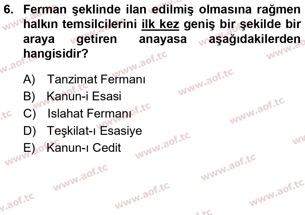 2019 Atatürk İlkeleri ve İnkılap Tarihi 1 Yaz Okulu 6. Çıkmış Sınav Sorusu