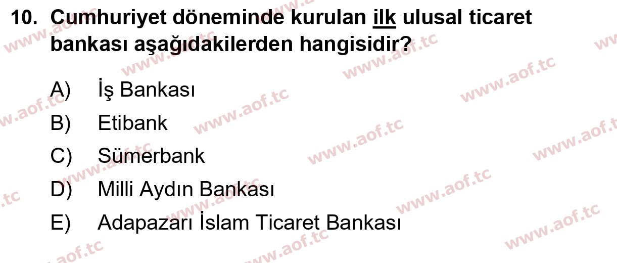 2020 Atatürk İlkeleri ve İnkılap Tarihi 1 Final 10. Çıkmış Sınav Sorusu
