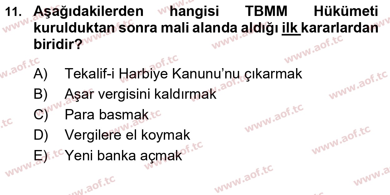 2020 Atatürk İlkeleri ve İnkılap Tarihi 1 Final 11. Çıkmış Sınav Sorusu