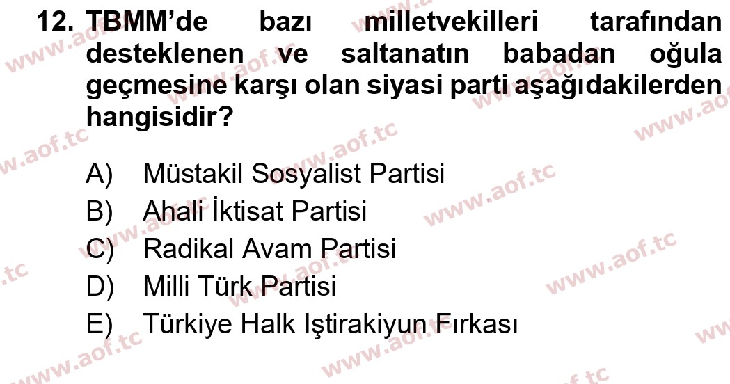 2020 Atatürk İlkeleri ve İnkılap Tarihi 1 Final 12. Çıkmış Sınav Sorusu