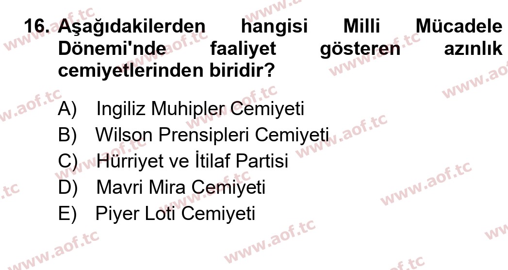 2020 Atatürk İlkeleri ve İnkılap Tarihi 1 Final 16. Çıkmış Sınav Sorusu