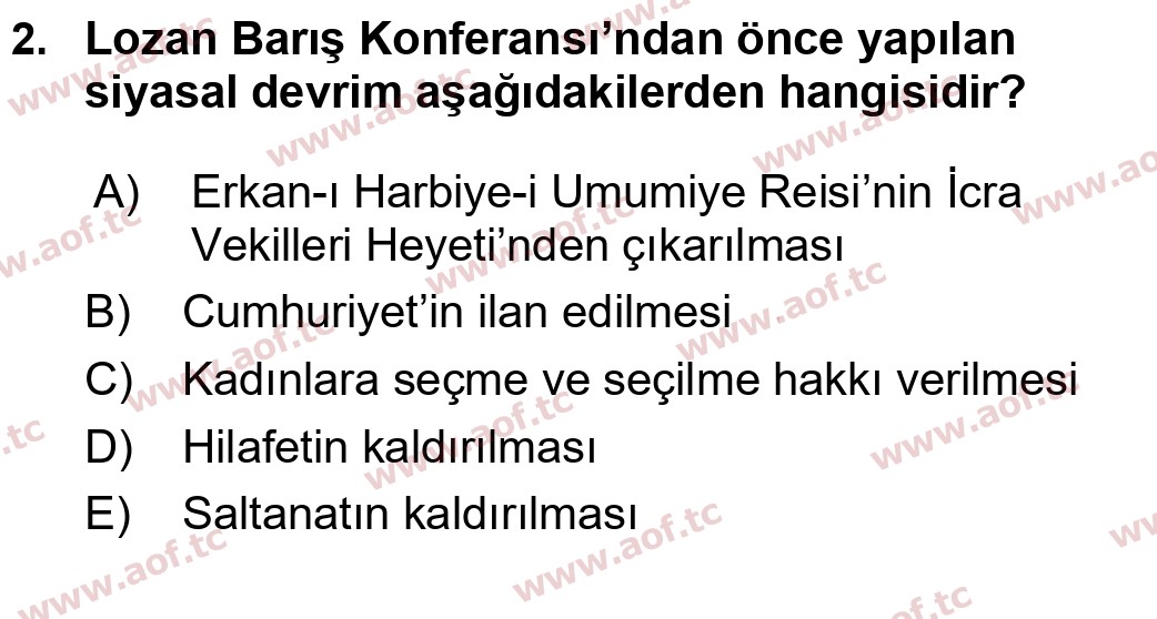 2020 Atatürk İlkeleri ve İnkılap Tarihi 1 Final 2. Çıkmış Sınav Sorusu