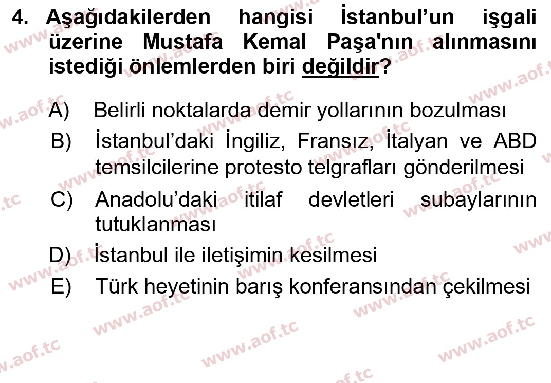 2020 Atatürk İlkeleri ve İnkılap Tarihi 1 Final 4. Çıkmış Sınav Sorusu