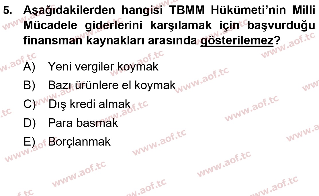2020 Atatürk İlkeleri ve İnkılap Tarihi 1 Final 5. Çıkmış Sınav Sorusu