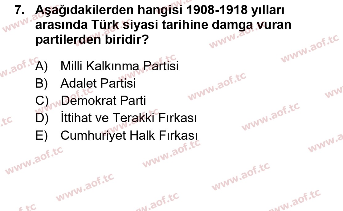 2020 Atatürk İlkeleri ve İnkılap Tarihi 1 Final 7. Çıkmış Sınav Sorusu