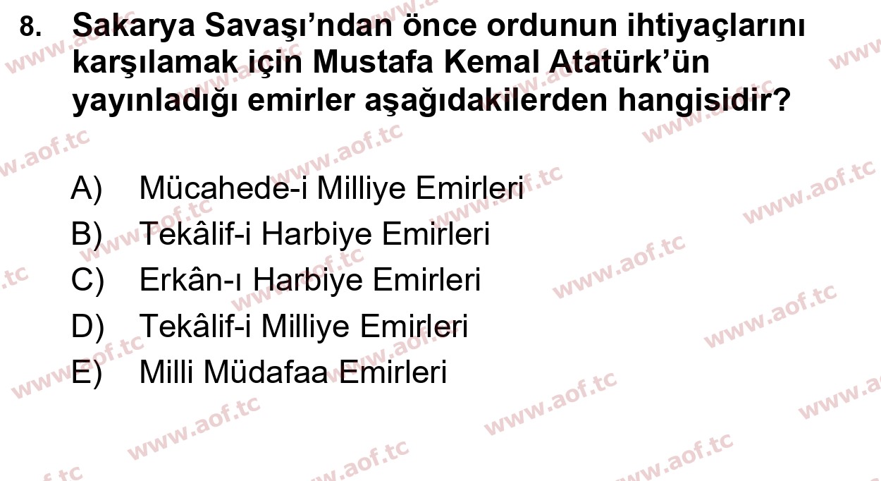 2020 Atatürk İlkeleri ve İnkılap Tarihi 1 Final 8. Çıkmış Sınav Sorusu