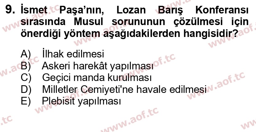 2020 Atatürk İlkeleri ve İnkılap Tarihi 1 Final 9. Çıkmış Sınav Sorusu