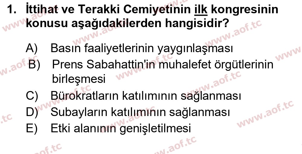 2021 Atatürk İlkeleri ve İnkılap Tarihi 1 Yaz Okulu 1. Çıkmış Sınav Sorusu