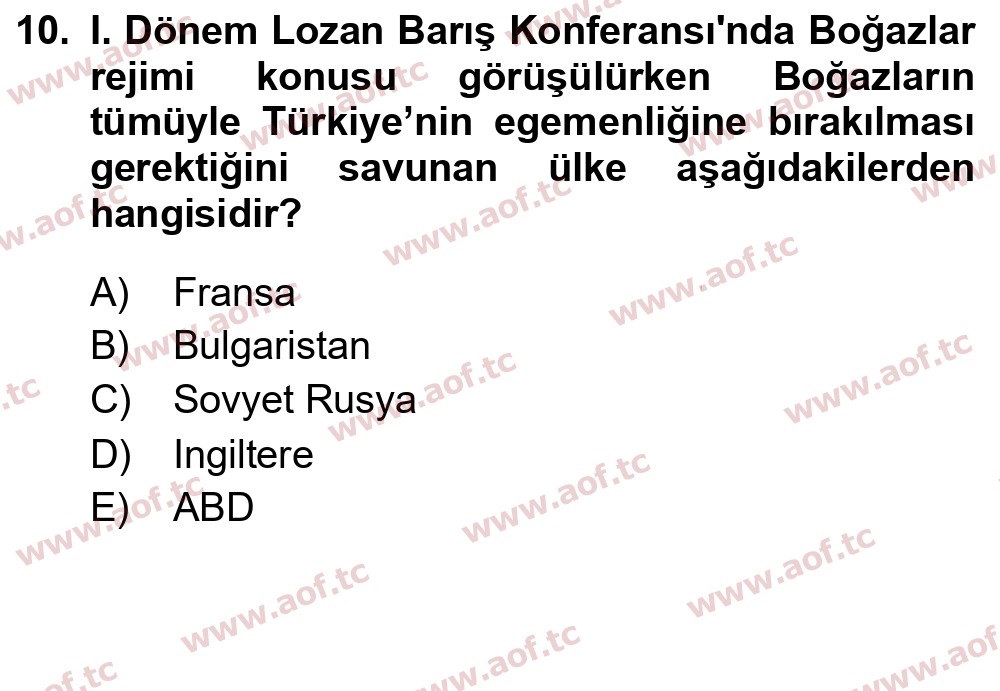 2021 Atatürk İlkeleri ve İnkılap Tarihi 1 Yaz Okulu 10. Çıkmış Sınav Sorusu