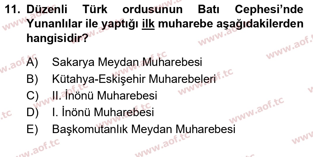 2021 Atatürk İlkeleri ve İnkılap Tarihi 1 Yaz Okulu 11. Çıkmış Sınav Sorusu