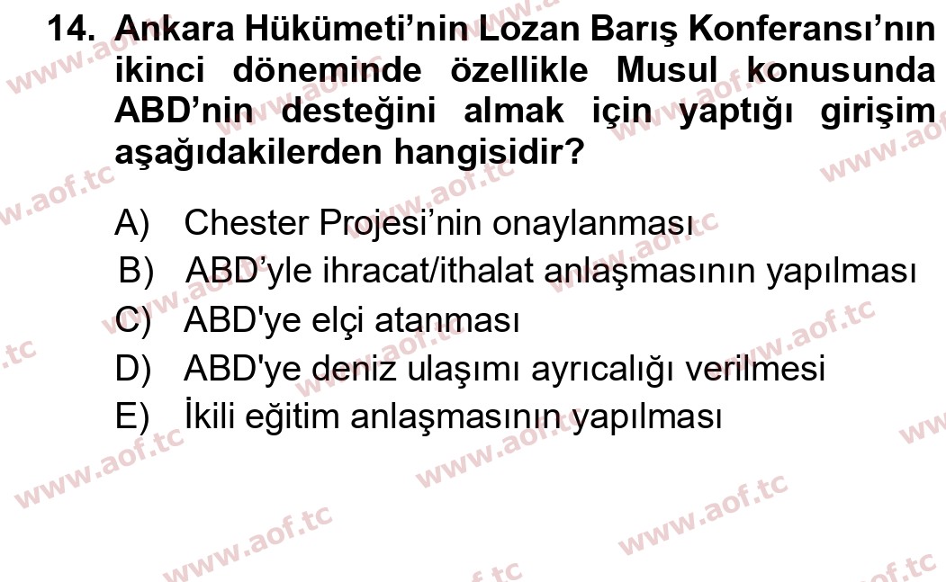2021 Atatürk İlkeleri ve İnkılap Tarihi 1 Yaz Okulu 14. Çıkmış Sınav Sorusu
